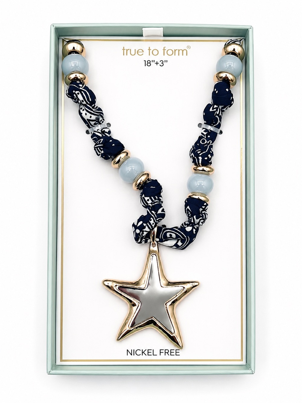 Gold Silver Star Pendant Statement Navy Blue Necklace Coastal Beaded Boho Chic